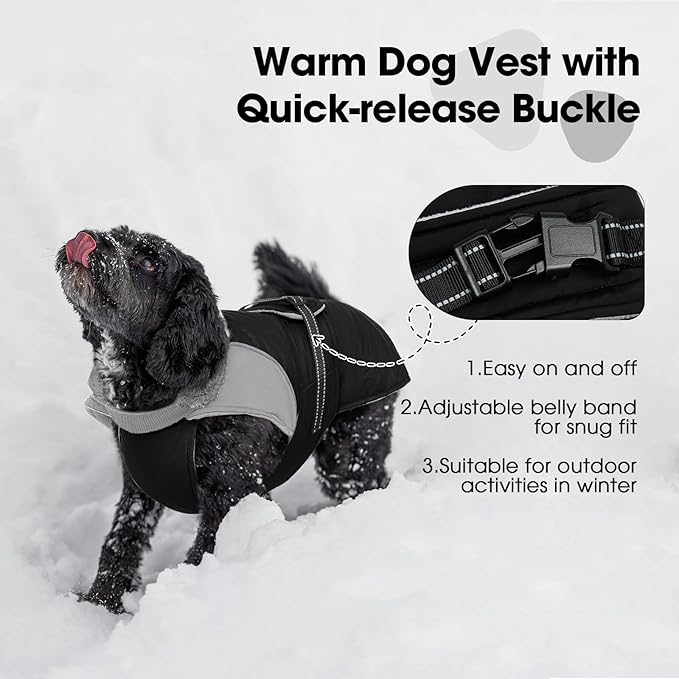 Nanaki Warm Fleece Lined Dog Coats Vests for Winter Waterproof, Furry Collar Dog Jacket with Leash Hole, Reflective Pet Snow Jacket Suit for Outdoor Walking Hunting,Easy On Puppy Coat Beagle, Black L