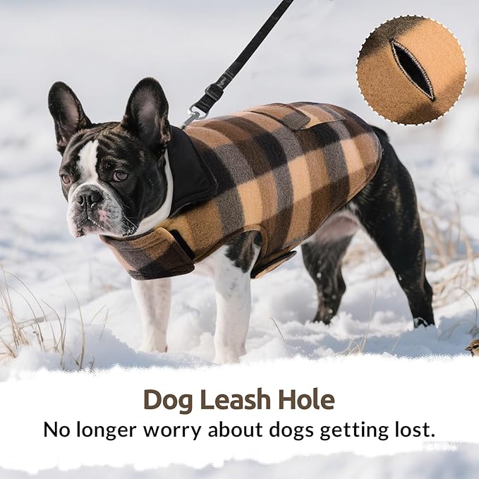 ASENKU Dog Winter Jacket Plaid Reversible Vest, Waterproof Dog Coat for Cold Weather, Perfect for Small to Large Dogs (Coffee, L)