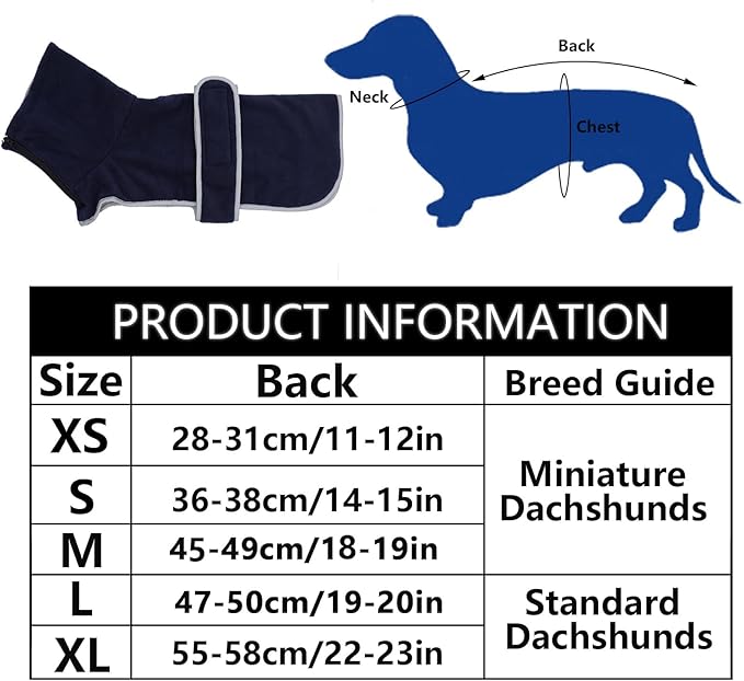 Geyecete Dachshund Sweaters for Dogs,Dog Jacket,Dachshund Coat Perfect Dog Winter Coat with Padded Fleece Lining and high Collar,Snowsuit with Adjustable Bands Sizes-Navy-M