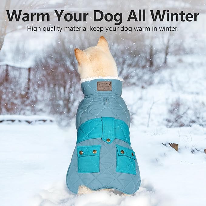 KYEESE Dog Coat Soft Pet Sweater with Leash Hole Thick Pet Winter Puffer Coat with Pocket Windproof Dogs Jacket with Fleece Lined Warm Pets Clothes for Cold Weather Waterproof Dog Coats for Large Dogs