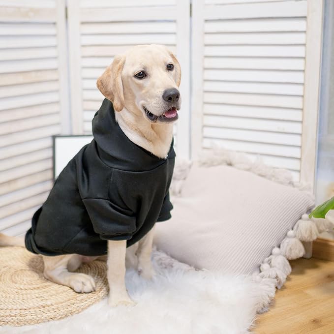 SCENEREAL Dog Hoodie Sweaters for Small Dogs, Fleece Pet Sweatshirt with Hat and Pocket,Soft Cotton Cold Winter All Weather Big Cat Clothes, Black (S)