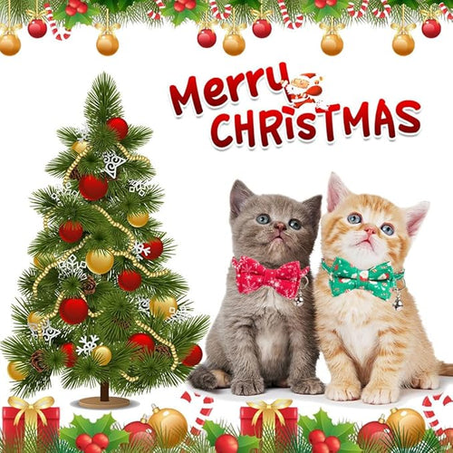 ADOGGYGO Christmas Cat Collar Breakaway with Bowtie Bell - 2 Pack Santa Snowflake Xmas Kitten Collar with Removable Bowtie Christmas Bow tie Collar for Kitten Cat