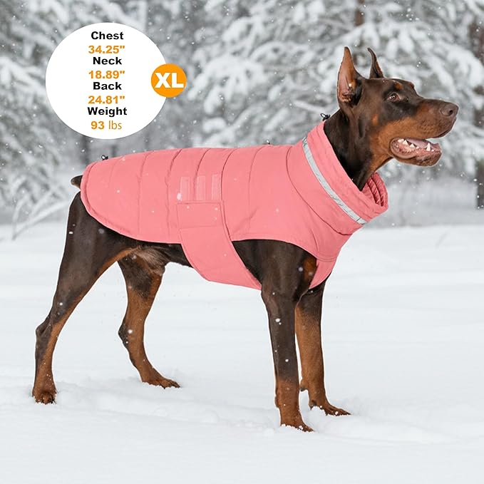 Dog Coat, Waterproof Winter Jacket, Warm Windproof Jacket, Reflective Adjustable Turtleneck Coats for Small Dogs with Hook & Loop - Pink02 - S