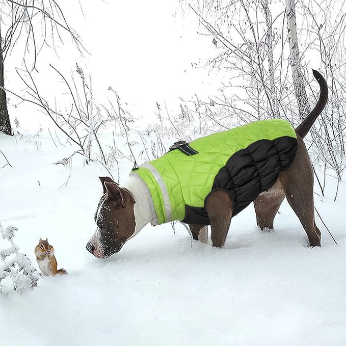 Lelepet Dog Coat Warm Dog Winter Coat Waterproof Dogs Jacket with Harness Built in Reflective Pet Fleece Vest Zip-Up Cold Weather Coats for Large Dogs Turtleneck & Windproof Coats Boston Terrier Lime