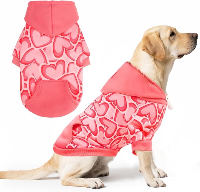 PUPTECK Fall Winter Dog Hoodie Pet Sweatshirt Soft Warm Clothes Fleece Lined with Hat for Small Medium Large Dogs, Pocket Design, Pink XL