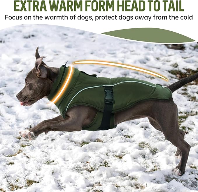 DENTRUN Small Dog Winter Warm Coat - Windproof Cozy Jacket, Thick Fleece Vest with Adjustable Belt, Water Repellent, Reflective Dog Sweater for Yorkie Dachshund Wear, Army Green, S