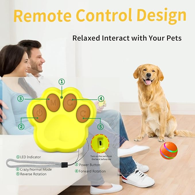 Interactive Dog Toys Dog Ball - 2025 Newly Upgraded Durable Motion Activated Automatic Moving, Bouncing, and Rotating Ball for Medium/Large Dogs, USB Rechargeable, Orange
