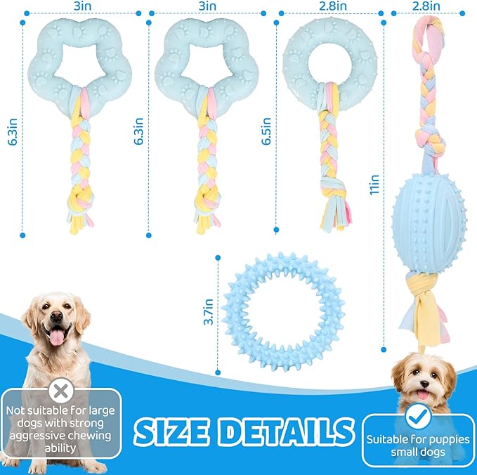 5 Pack Dog Chew Toys for Puppy Cute Blue Dog Toys Puppy Dog Toys for Teething Soft Durable Interactive Chew Toy for Small Dogs Light Blue