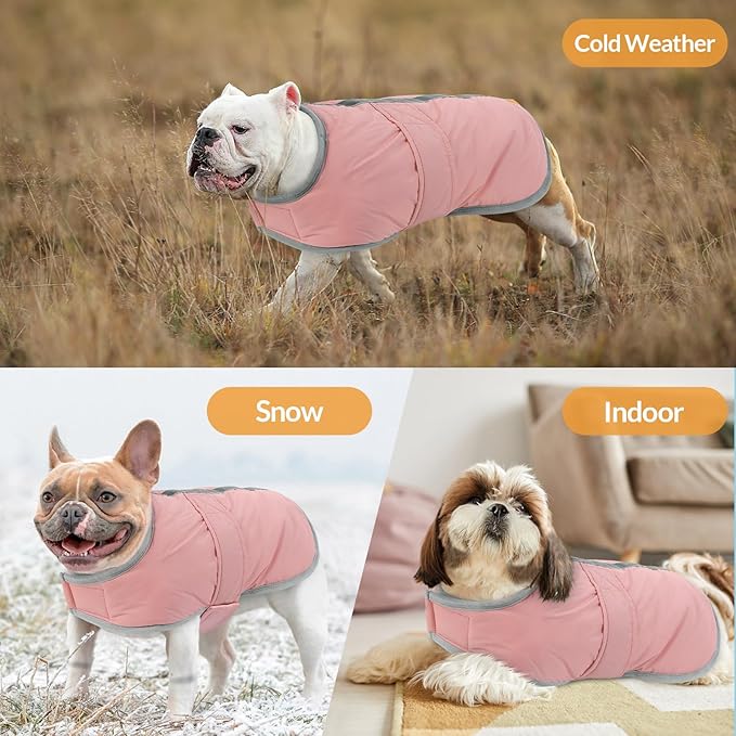 Queenmore winter dog coat - Fleece puffer down vest, waterproof reflective reversible sweater with sizes (light pink, M)