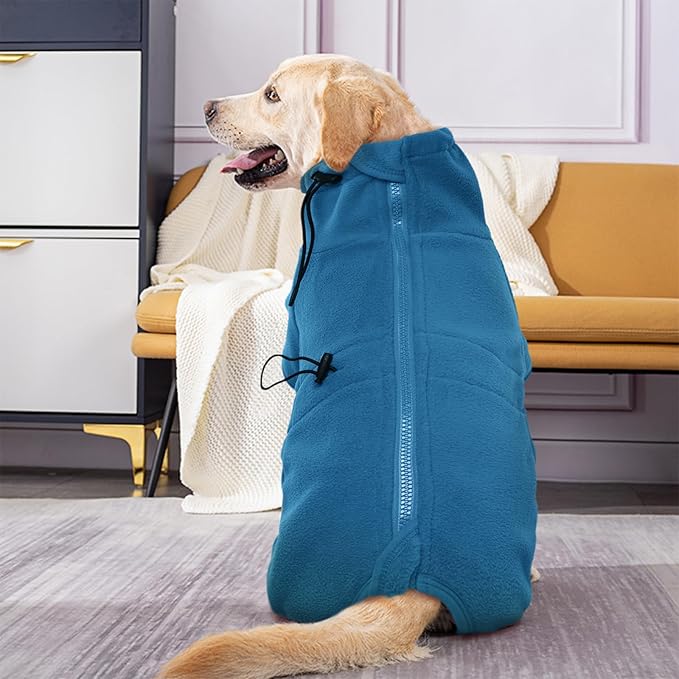 ROZKITCH Fleece Coat for Dogs, Pet Windproof Warm Cold Weather Jacket Vest Cozy Jumpsuit Apparel Outfit Clothes for Large Giant Dog Walking Sleep 3XL