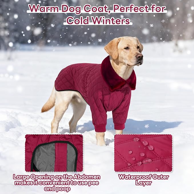 IDOMIK Dog Winter Coat for Medium Dogs, Warm Dog Winter Jacket with Fleece High Collar, Zippered Cold Weather Coats for Dogs, Waterproof Doggy Snow Jacket Clothes,WineRed,M