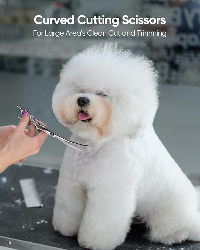 ULG 7.5" Curved, Compact Dog Grooming Scissors - Professional Pet Shears, Silver Stainless Steel
