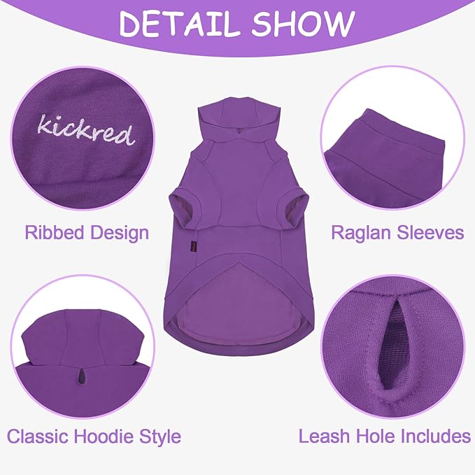 Basic Dog Hoodie Sweatshirts, Pet Clothes Hoodies Sweater with Hat and Leash Hole, Soft Cotton Outfit Coat for Large Medium Small Dogs, Purple (Small)