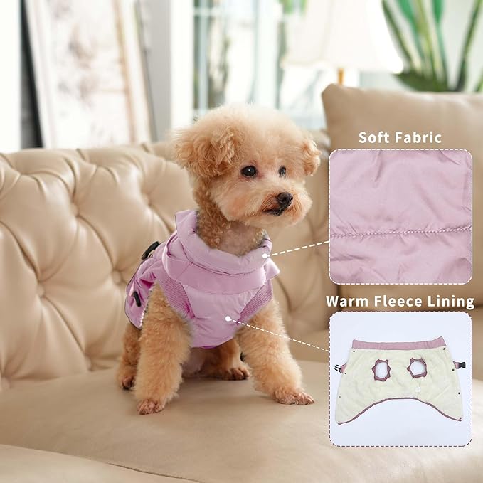 Dog Jacket with Harness,Fleece Lined Warm Puppy Coat for Winter,Soft Windproof Large Dog Vest,Light Pink XXXL