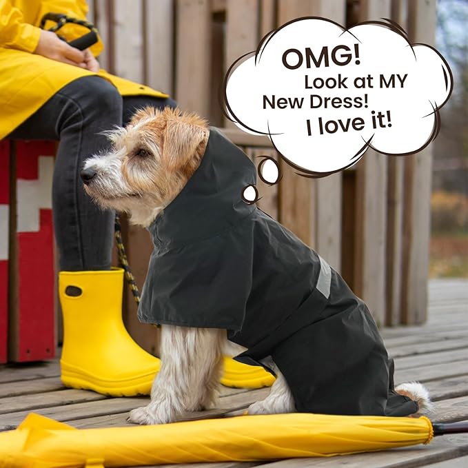 Nanaki Rain Jackets for Large Dogs with Leash Hole, Reflective Adjustable Pet Raincoat for Rainny Snow Foggy Days, Waterproof Windproof Dog Coat Jacket Vest Outdoor Hiking Walking Hunting Black 2XL
