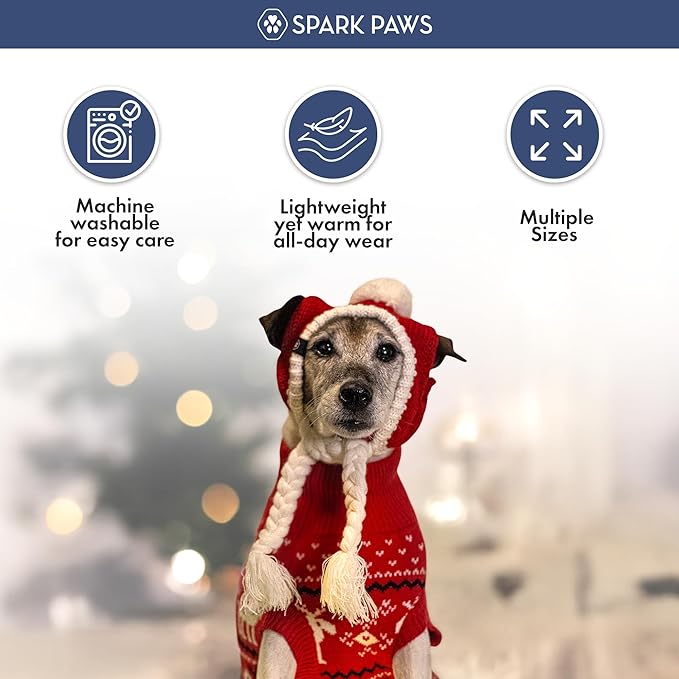 Spark Paws Christmas Dog Sweater – Ultra Soft Holiday Knit Sweater for Small, Medium & Large Dogs, Cute Pet Sweater for French Bulldogs & Big Dogs, Easy Potty V Cut Design Jacket - (Dasher Red,M)