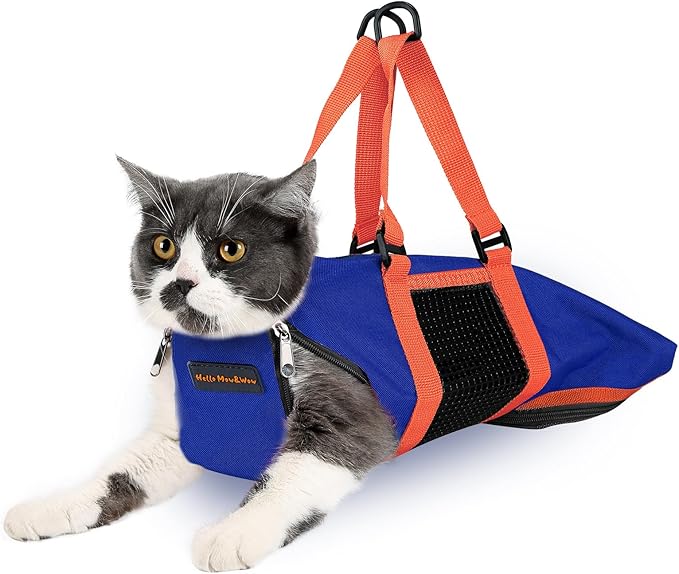 Cinf Cat Nail Clipping Cleaning Grooming Restraint Bag No Scratching Biting for Bathing Nail Trimming Injecting Examining(Navy Blue,M)