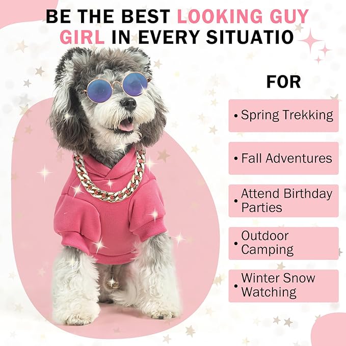 SCENEREAL Dog Hoodie Sweaters for Small Medium Large Size Dogs, Fleece Dog Sweatshirt with Hat and Pocket,Soft Cold Winter All Weather Dog Clothes for S to XL Sized Dogs, Pink S