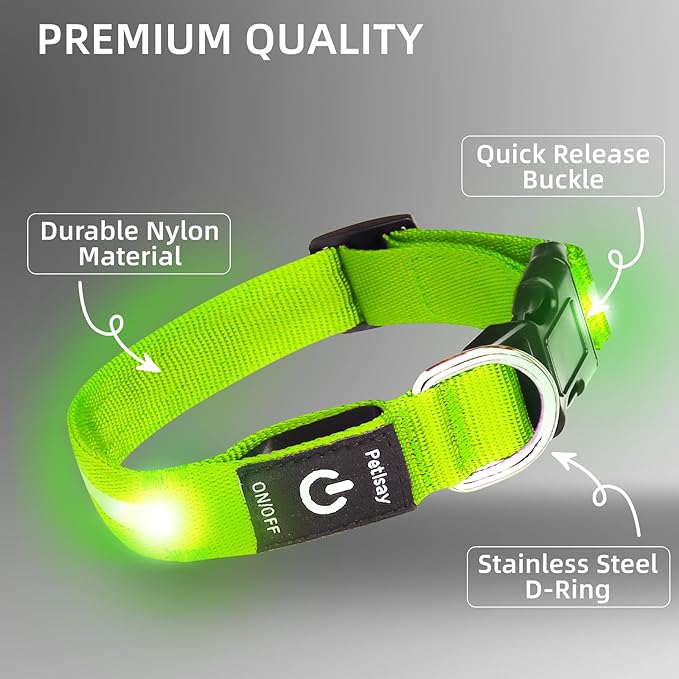 Super Bright LED Dog Collar - Fully Waterproof & Adjustable Glow Collar - USB-C Rechargeable for Night Walking, Safety - Flashing Lighted Collar for Dogs(Green,L)