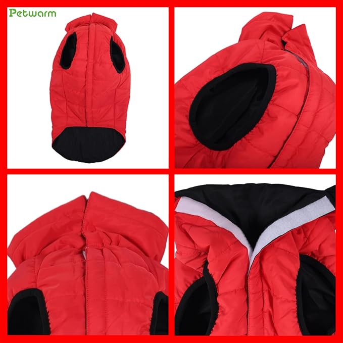 PetWarm Reversible Dog Winter Coat, Windproof Dog Puffer Vest, Soft Vest for Dogs with Hook-and-Loop Strap for Easy Dressing, Waterproof Coat for Dogs with Adjustable Fit, Red, S