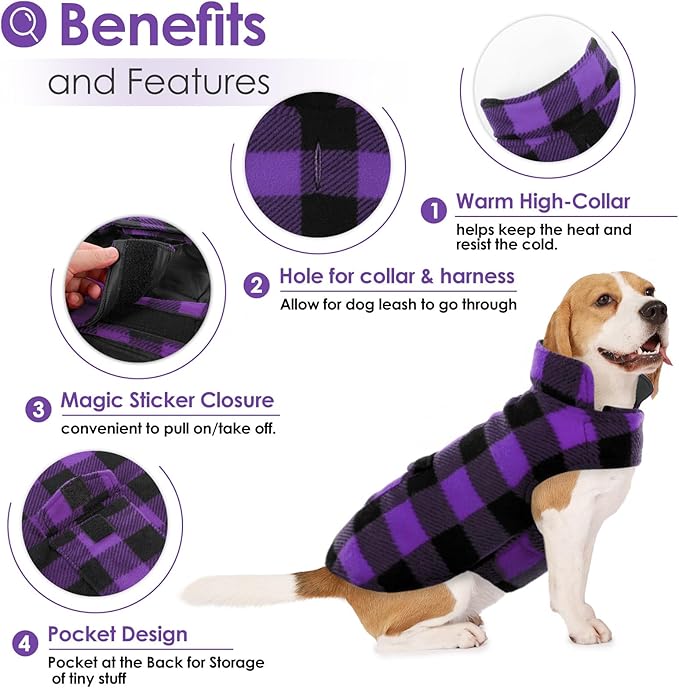 AOFITEE Dog Coat Plaid Dog Winter Coat for Small Dogs, Warm Dogs Jacket Christmas Sweater, Waterproof Pet Puffer Jacket, Reversible Pet Cold Weather Coats for Small Medium Large Pets, Purple S