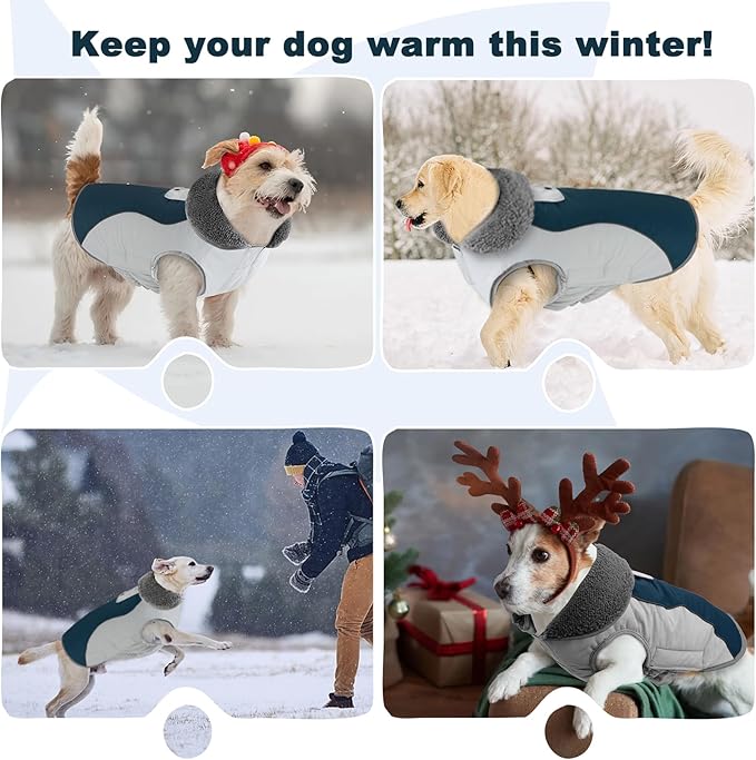 Doglay Dog Coat Waterproof Warm Dog Winter Jacket,Christmas Reflective Fleece Puppy Winter Coat with Harness Hole, Adjustable Snow Jacket for Small Medium Large Dogs