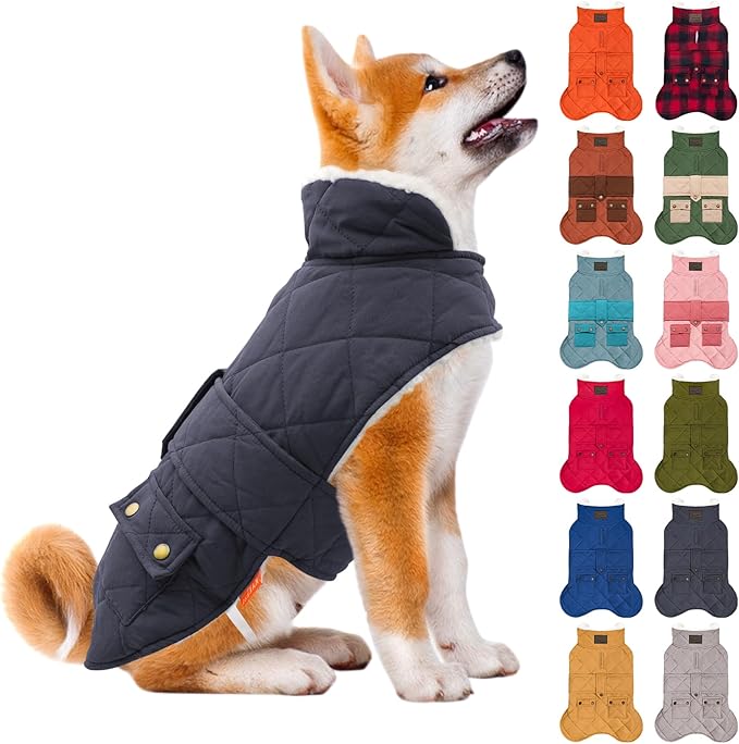 KYEESE Dog Coat Warm Pet Winter Puffer Coat with Leash Hole Soft Pet Sweater for Cold Weather Waterproof Dogs Jacket with Fleece Lined Thick Cat Clothes with Pocket Windproof Dog Coats for Small Dogs