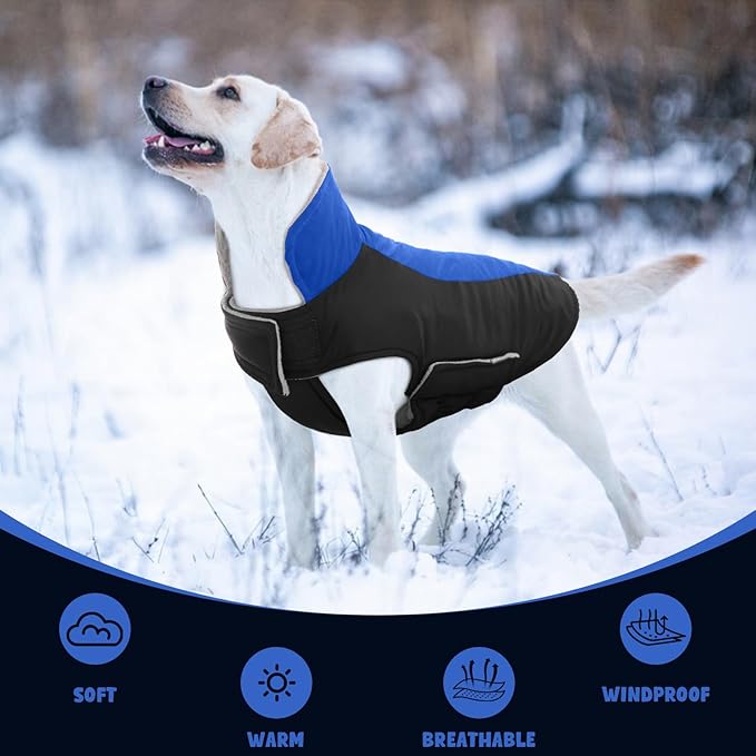 Warm Dog Coat,Waterproof Jacket in Winter Adjustable and Reversible Doggy Fleece Outfit,Thick Clothes with Foldable Collar for Puppy in Cold Days,XL RoyalBlue