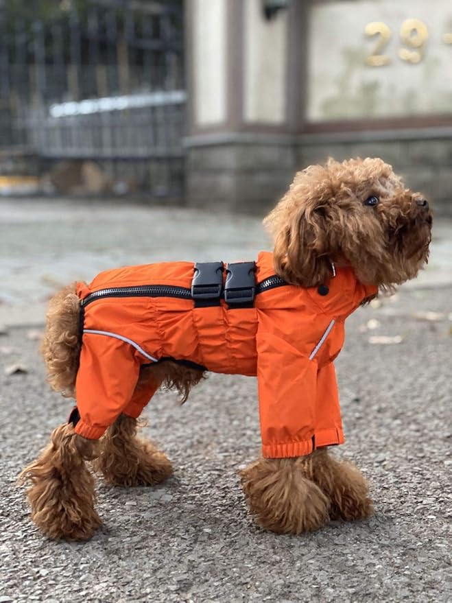 Dogs Waterproof Jacket, Lightweight Waterproof Jacket Reflective Safety Dog Raincoat Windproof Snow-Proof Dog Vest for Small Medium Large Dogs Orange S