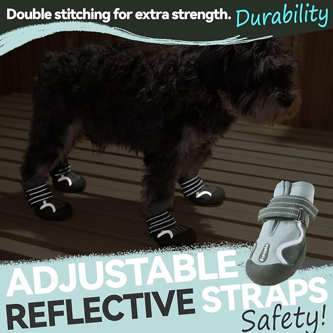 Dog Shoes for Large Small Medium Dogs,Dog Booties for Indoor Hardfloors Anti-Slip,Reflective Strip Waterproof Dog Boots & Paw Protectors for Outdoor Walking Hot Pavement,Winter Snow (Green-3)
