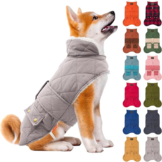 KYEESE Dog Coat Warm Pet Winter Puffer Coat with Leash Hole Waterproof Dogs Jacket with Fleece Lined Thick Cat Clothes with Pocket Windproof Dog Coats for Small Dogs Soft Pet Sweater for Cold Weather
