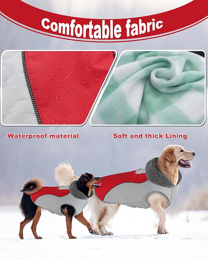 Doglay Dog Coat Waterproof Warm Dog Winter Jacket,Christmas Reflective Fleece Puppy Winter Coat with Harness Hole, Adjustable Snow Jacket for Small Medium Large Dogs