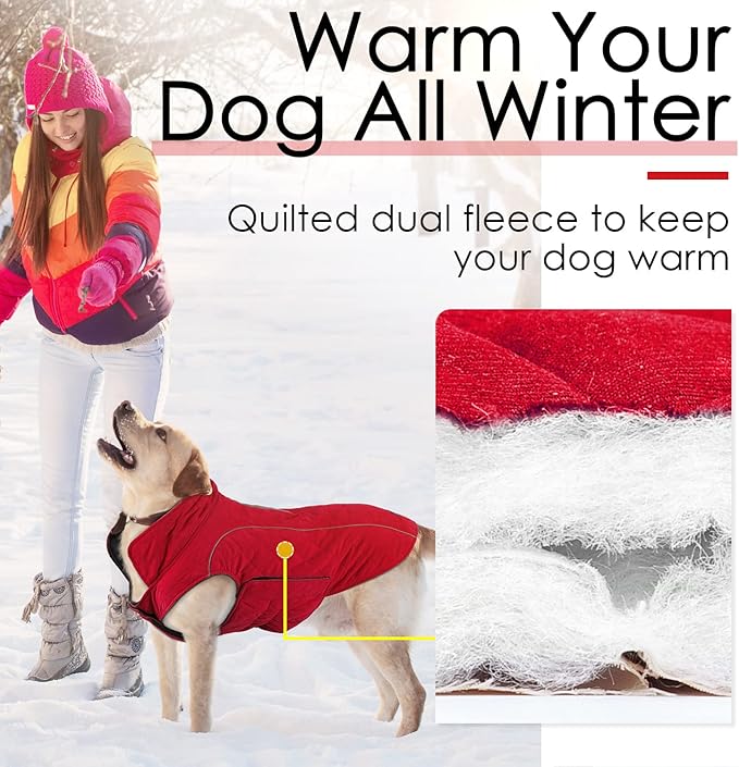 ThinkPet Dog Cold Weather Coats - Cozy Waterproof Windproof Reversible Winter Dog Jacket, Thick Padded Warm Coat Reflective Vest Clothes for Puppy Small Medium Large Dogs