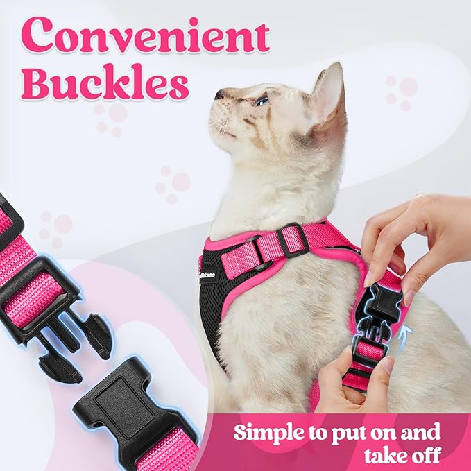 rabbitgoo Cat Harness and Leash Set, Escape Proof Soft Adjustable Vest Harnesses for Outdoor Walking, Easy Control Breathable Kitten Jacket with Reflective Strips, Black & Rose Pink, XS