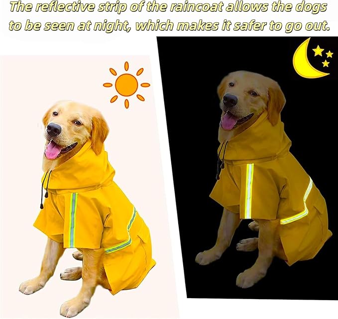 Reflective Strip Dog Raincoat, Ultra - Light Breathable Waterproof Rain Jacket with Hood, Adjustable Sizes for Small/Medium/Large Dogs, (2XL)