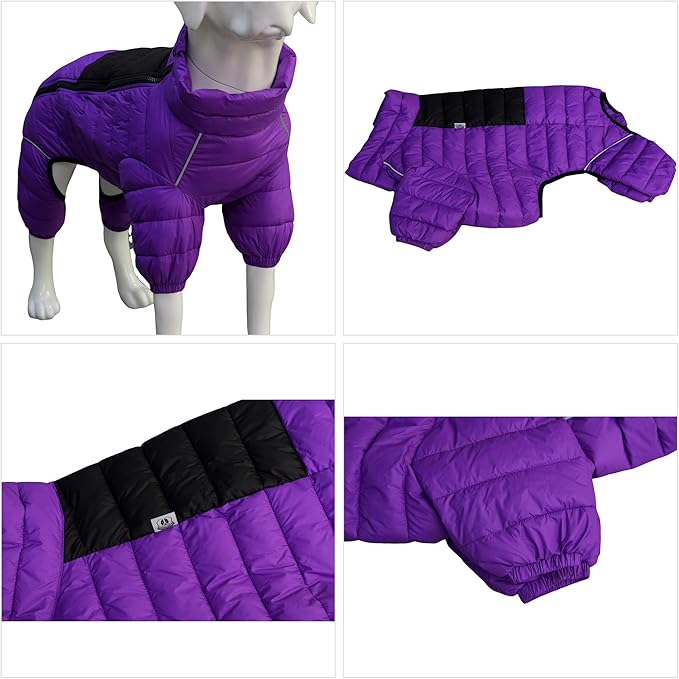 Purple Dog Jacket, Windproof & Waterproof, Reflective, Adjustable, Zippered, Snow Jacket for Small to Large Dogs