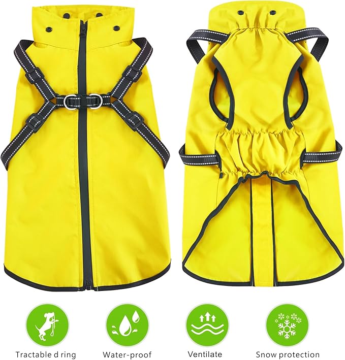 Mosucoirl Dog Raincoat Waterproof Dog Hoodie Reflective Dogs Raincoat Hooded Adjustable Rain Jacket for Small Medium Large Dogs Puppies Doggie (Yellow, XXL)