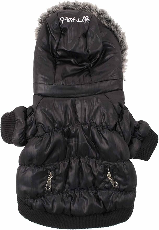 PET LIFE Classic Metallic Fashion Pet Dog Coat Jacket Parka w/ 3M Insulation and Removable Hood, X-Small, Metallic Black