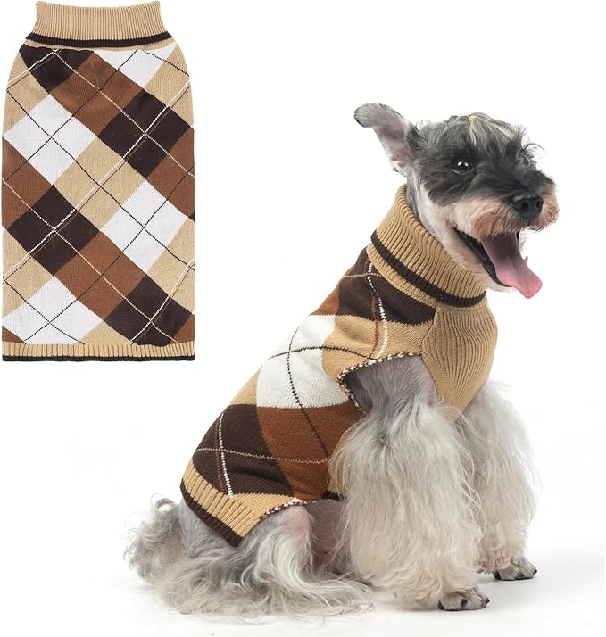 KOOLTAIL Dog Sweater Pet Knitted Clothes - Classic Plaid Pullover Turtleneck Thick Warm Fall Dog Sweaters with Leash Hole, Soft Winter Coats for Small Medium Large Dogs Cats Puppy Girls Boys, M