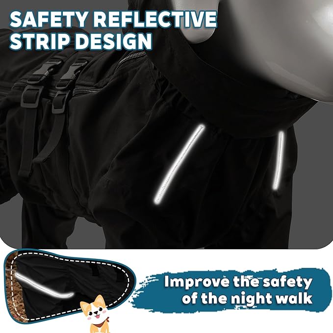 Small Medium Large Dog Raincoat, Waterproof Dogs Rain Jacket, Puppy Side Zipper Reflective Strip Leash Holes Elastic Raincoats
