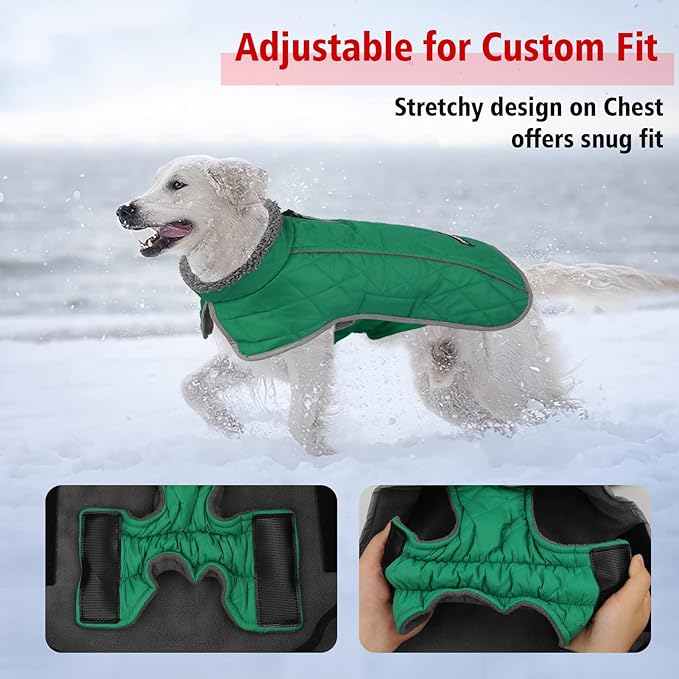 Fragralley Dog Coat Small, Waterproof Dog Jacket with Warm Fleece Lining, Adjustable Reflective Dogs Winter Coat, Turtleneck Pet Coats for Cold Weather (Green S)