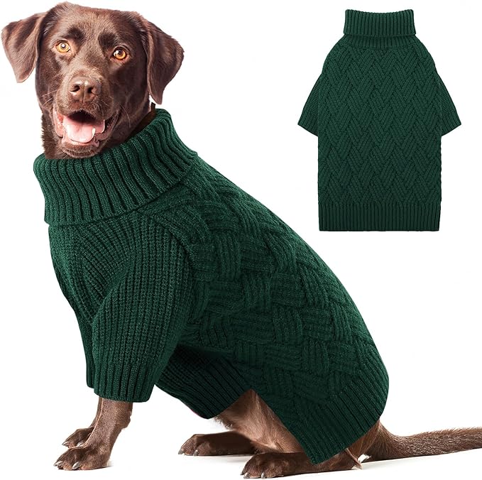 AOFITEE XXL Dog Sweater, Christmas Sweaters for Large Dogs, Warm Turtleneck Dog Sweater for Fall Winter Cold Weather, Solid Dogs Knit Sweatshirt for Golden Retriever, Labrador, Doberman (Green, 2XL)