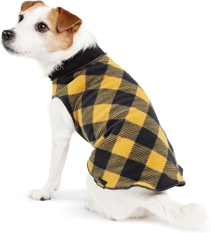 Goldpaw Duluth Double Fleece Dog Sweater Vest for Large Dogs - Soft, Stretchy Dog Fleece - Warm Pet Jacket for Fall and Winter - Pet Outerwear - Machine Washable - Gold Buffalo Check/Black - Size 24