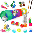 25-Piece Cat Toys Kit with Rainbow Tunnel - Interactive Cat Toy Bundle for Indoor Cats, Kitten Playtime Variety Set Includes Feather Teaser, Springs, Balls, Mice & Noise Toys