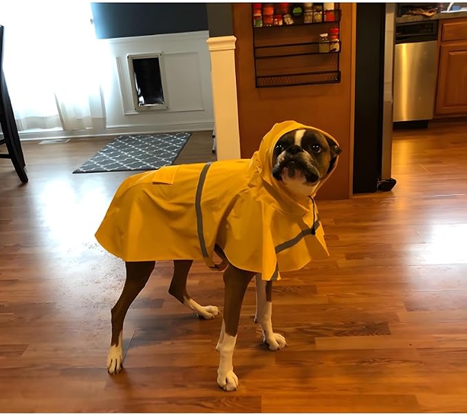 NACOCO Large Dog Raincoat Adjustable Pet Water Proof Clothes Lightweight Rain Jacket Poncho Hoodies with Strip Reflective (XXXL, Yellow)