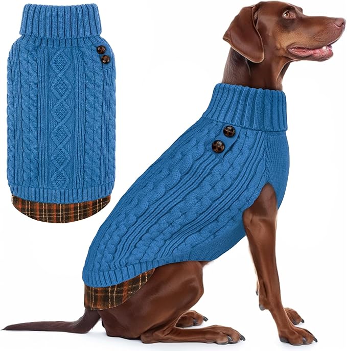 KYEESE Dog Sweater Stretchy Knitwear Cat Clothes Soft Pullover Dog Sweaters for Medium Dogs Boy Comfy Pet Coat for Fall Winter Cold Weather Warm Turtleneck Medium Dogs Sweater with Gingham Patchwork