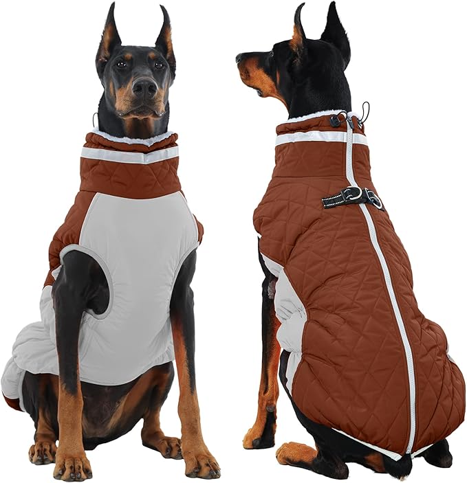 Dog Jackets for Large Dogs, Large Dog Winter Coat, Pet Cold Weather Coats, XXXL Pet Jacket with D-Ring, Waterproof Coat with Back Zipper,Snowsuit Labrador German Shepherd Doberman,Brown,XXXL