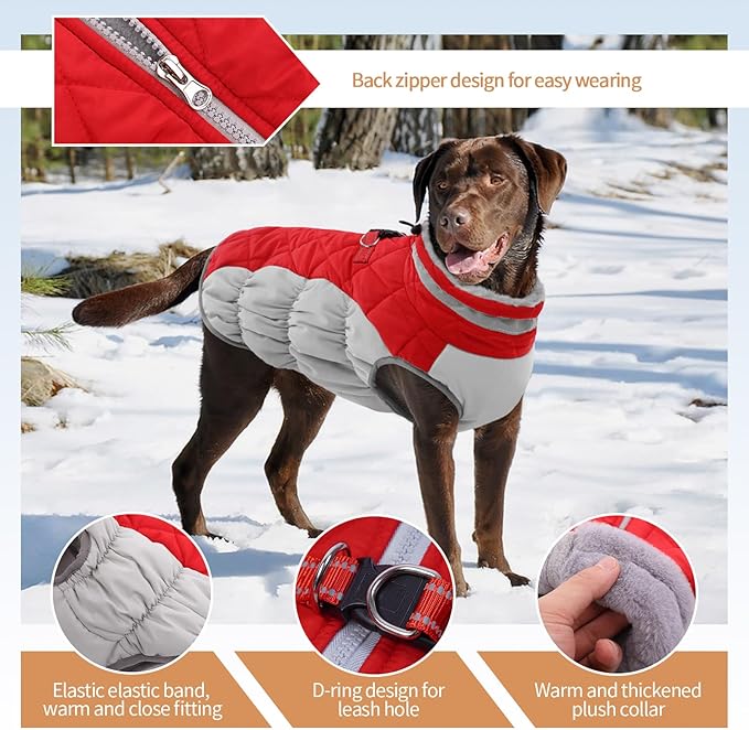 Small Dog Coat,Dog Jackets for Small Dogs,Warm Winter Jacket, Puppy Coat with Harness Built in,Waterproof Dogs Jacket,Puppy Cold Weather Coats,Pet Winter Clothes Snowsuit Shih Tzu Bichon,Red