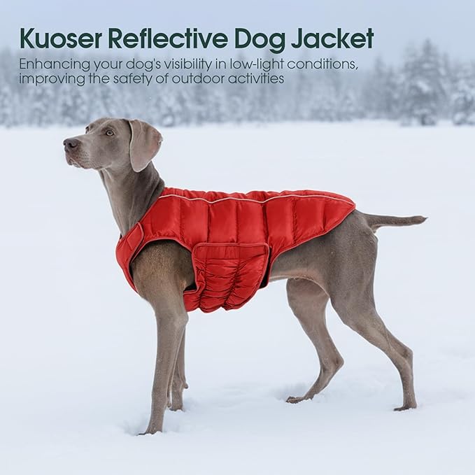 Kuoser Dog Puffer Jacket Warm Dog Coat for Extra Small Dogs, Windproof Reflective Pet Padded Vest Cold Weather Clothes Puppy Snowsuit with Hook & Loop Coats, Easy On/Off, Red XS