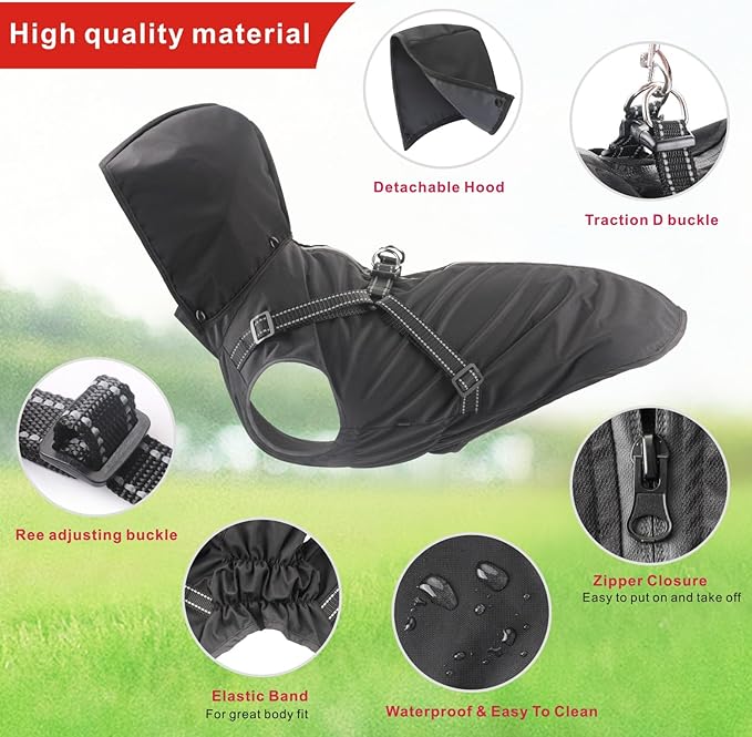 Mosucoirl Dog Raincoat Waterproof Dog Hoodie Reflective Dog Raincoat Hooded Adjustable Rain Jacket for Small Medium Large Dogs Puppies (Black, S)